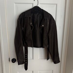 Faux leather dark brown jacket